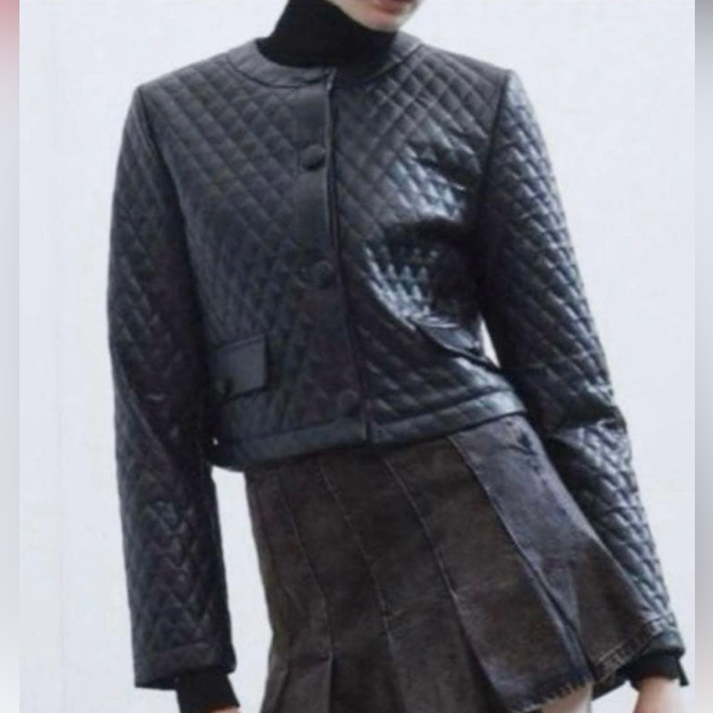 Zara Black Quilted Faux Leather Jacket